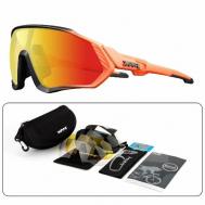Солнцезащитные очки , спортивные, сменные линзы, ударопрочные, поляризационные, зеркальные, оранжевый Kapvoe