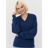 Пуловер , длинный рукав, прямой силуэт, трикотаж, без карманов, вязаный, размер 48, синий VAY