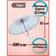 Зонт-трость полуавтомат, 2 сложения, купол 100 см., 16 спиц, прозрачный, чехол в комплекте, для женщин, белый Redmuraki
