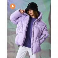 куртка  зимняя, оверсайз, капюшон, карманы, внутренний карман, утепленная, размер 48, фиолетовый YOUZ
