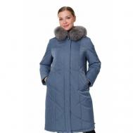 куртка   зимняя, силуэт прямой, стеганая, герметичные швы, несъемный капюшон, вентиляция, карманы, съемный мех, утепленная, подкладка, ветрозащитная, воздухопроницаемая, внутренний карман, водонепроницаемая, размер 54, голубой LimoLady