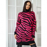 Платье-свитер , повседневное, свободный силуэт, вязаное, утепленное, размер 46, розовый, черный Miki