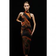 Платье повседневное, прилегающее, миди, размер 44/46, оранжевый, черный desilva store