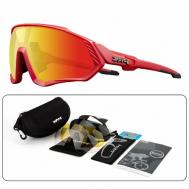 Солнцезащитные очки , сменные линзы, спортивные, ударопрочные, поляризационные, зеркальные, красный Kapvoe