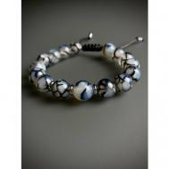 Плетеный браслет , агат, вулканическая лава, 1 шт., голубой, белый Snow jewelry