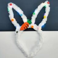 Ободок детский с ушками зайчика / карнавальный ободок со светящимися ушками зайчика белый пушистый Китай