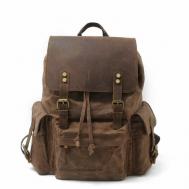 Рюкзак , натуральная кожа, текстиль, отделение для ноутбука, вмещает А4, внутренний карман, коричневый Muchuan