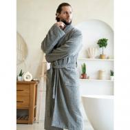Халат , длинный рукав, карманы, банный халат, пояс/ремень, размер 56, серый Safia Home