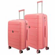 Умный чемодан , 2 шт., полипропилен, рифленая поверхность, водонепроницаемый, увеличение объема, опорные ножки на боковой стенке, 120 л, размер M/L, розовый Ambassador