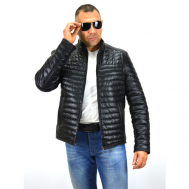 Кожаная куртка , демисезон/зима, силуэт прямой, без капюшона, водонепроницаемая, внутренний карман, герметичные швы, ветрозащитная, размер 60, черный REPUBLICONTI