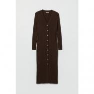 Платье-лапша , повседневное, полуприлегающее, миди, вязаное, размер L, коричневый H&M