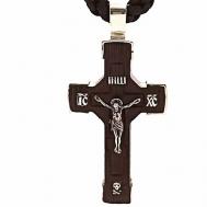 Крестик  Православный крест из черного дерева с серебром 925 пробы, серебро, 925 проба, серебрение, оксидирование, гравировка, размер 5.5 см. Tutushkin Jeweler