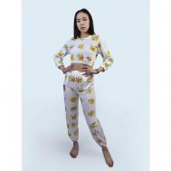 Пижама , брюки, лонгслив, размер XL, белый, желтый Cat & Raccoon
