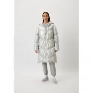 куртка   зимняя, средней длины, силуэт свободный, стеганая, карманы, капюшон, размер 42, серебряный Ice Play