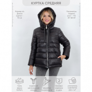 куртка  , демисезон/зима, силуэт трапеция, утепленная, ветрозащитная, несъемный капюшон, размер 56, белый, черный LAURA BIANCA