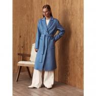 Пальто   демисезонное, шерсть, силуэт прямой, размер 46, синий, голубой Trifo