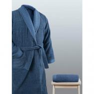 Халат , длинный рукав, карманы, банный халат, пояс/ремень, размер 52/54, синий Safia Home