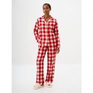 Пижама , рубашка, брюки, длинный рукав, карманы, пояс на резинке, размер XS, красный SELA