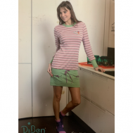 Платье , хлопок, повседневное, полуприлегающее, мини, карманы, вязаное, размер 46, зеленый DiBen