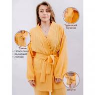 Костюм-тройка , кимоно и брюки, повседневный стиль, свободный силуэт, пояс на резинке, пояс/ремень, карманы, трикотажный, размер 46, желтый Victoria Shiller