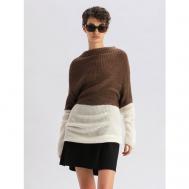 Пуловер , длинный рукав, свободный силуэт, удлиненный, без карманов, трикотаж, размер 46-48, коричневый Passegiata