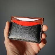 Кредитница  картхолдер-визитница-коричнево-черный, натуральная кожа, 4 кармана для карт, 4 визитки, коричневый, черный ALT Handmade Work
