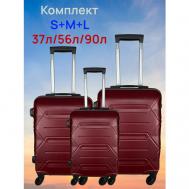 Комплект чемоданов  Yel-676, 3 шт., 90 л, размер S/M/L, бордовый Top travel