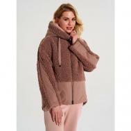 куртка  , демисезон/зима, средней длины, силуэт прямой, несъемный мех, несъемный капюшон, размер 50, пыльная роза D`imma Fashion Studio