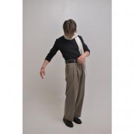 Шаровары  Широкие костюмные брюки с защипами, размер L, серый, серебряный Pogarti