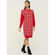 Платье , жаккард, в классическом стиле, прямой силуэт, миди, вязаное, размер 46, красный VAY