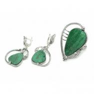 Комплект бижутерии : кольцо, серьги, малахит, размер кольца 18, зеленый Радуга Камня