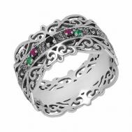 Перстень  Серебряное кольцо Пояс Богородицы с Бриллиантами , Рубинами , Изумрудами и Сапфирами, серебро, 925 проба, оксидирование, рубин, сапфир, изумруд, бриллиант, зеленый, красный UVI