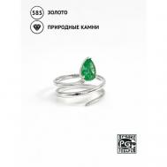 Кольцо  15408341 белое золото, 585 проба, родирование, изумруд, размер 17, зеленый Кристалл мечты