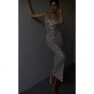 Платье-комбинация полуприлегающее, макси, подкладка, размер l, серебряный ZIAL