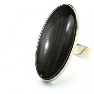 Кольцо, бижутерный сплав, обсидиан, размер 19, черный Кольцо с обсидианом радужным "Овал" 15*31мм, размер 19