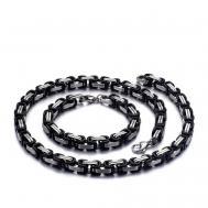 Комплект бижутерии: цепь, браслет, нержавеющая сталь, серебрение, чернение, подарочная упаковка, размер браслета 21 см., размер колье/цепочки 60 см., серебряный, черный Hagust