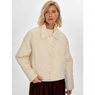 Куртка-рубашка   Куртка-рубашка женская весенняя стеганая короткая светлая, размер L, бежевый MaDii