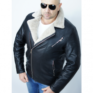 Кожаная куртка  куртка мужская на меху, размер 50, черный REPUBLICONTI