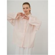 Рубашка  , повседневный стиль, оверсайз, длинный рукав, трикотажная, карманы, однотонная, размер L (50-52), розовый Модный дом Виктории Тишиной