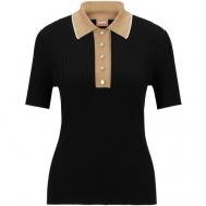 Блуза  , повседневный стиль, прямой силуэт, короткий рукав, однотонная, размер M, черный BOSS