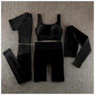 Костюм, футболка и брюки, спортивный стиль, размер 42-46, черный Без бренда