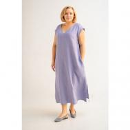 Платье , лен, повседневное, трапециевидный силуэт, миди, размер 58/60, фиолетовый Modress