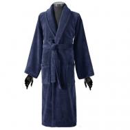 Халат  средней длины, на завязках, длинный рукав, карманы, размер 54, синий KARNA