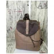 Рюкзак  торба , натуральная кожа, внутренний карман, бежевый, коричневый Elena leather bag