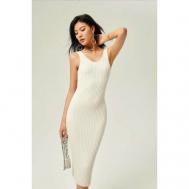 Платье-лапша повседневное, классическое, прилегающее, миди, открытая спина, размер 44, бежевый, белый OL-LE