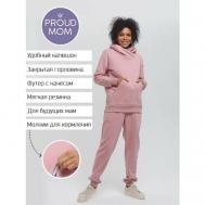 Костюм  для кормления  , худи и брюки, повседневный стиль, полуприлегающий силуэт, утепленный, карманы, эластичный пояс/вставка, капюшон, размер S, розовый Proud Mom