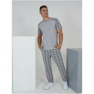Комплект , футболка, брюки, карманы, пояс на резинке, трикотажная, размер 56, серый ИСА-Текс