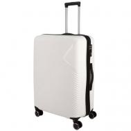 Умный чемодан , полипропилен, увеличение объема, износостойкий, опорные ножки на боковой стенке, ребра жесткости, 100 л, размер L, белый Ambassador