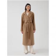 Пальто   демисезонное, шерсть, силуэт прямой, удлиненное, размер 44/170, бежевый Pompa