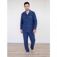 Пижама , рубашка, брюки, карманы, пояс на резинке, утепленная, размер 62, синий Lika Dress